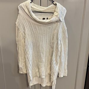 AVA Women's cream Sweater with silver shimmery accents & Button Detail XL